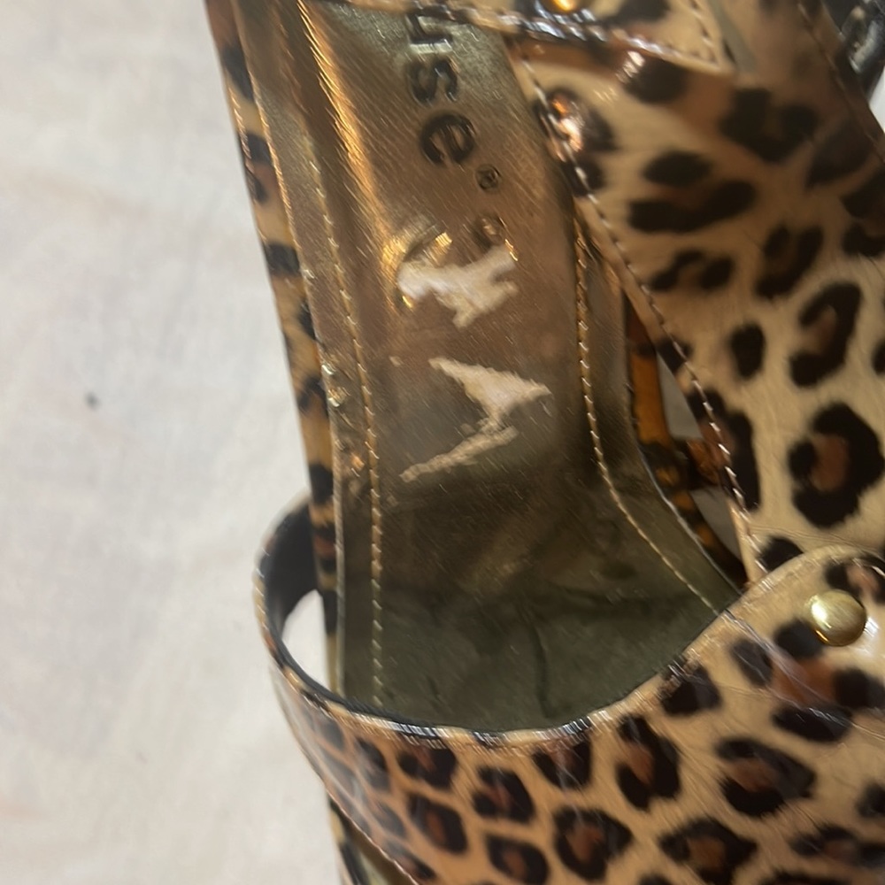 Leopard Print Open-Toe Women's Heels - Gold Accents - Picture 4 of 4